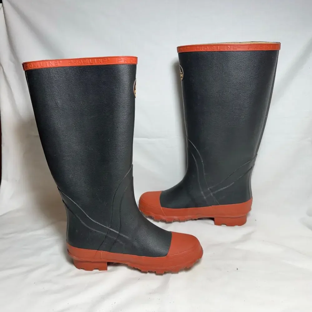 Mens Unisex Size 3 Pro Line Waterproof Boots Black Red Rust Color Rain Boots
